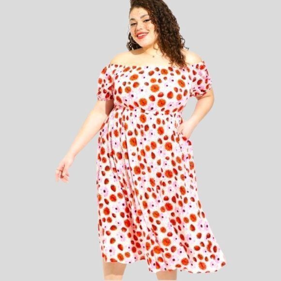 TORRID RETRO CHIC FLORAL FRUIT PUFF SLEEVE SUMMER SKATER DRESS. SIZE 1X - Picture 3 of 17